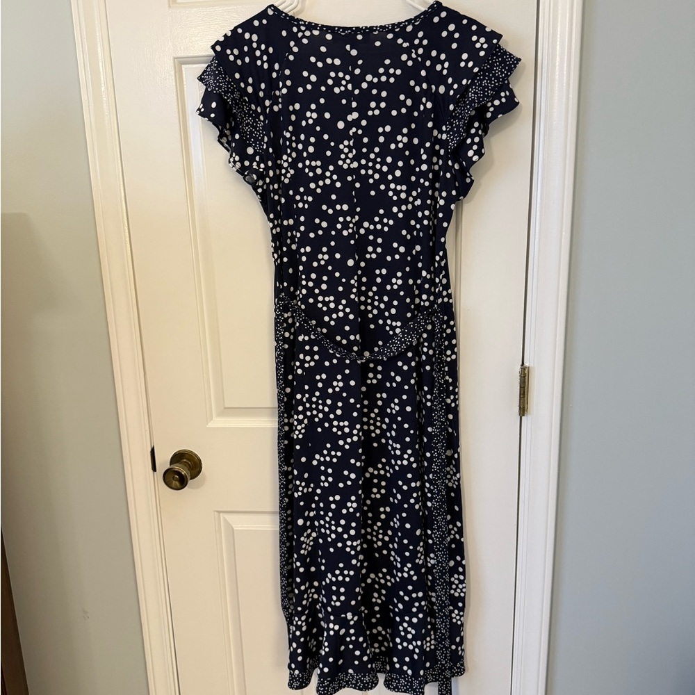 Perceptions Navy and White Polka Dot Midi Dress - Picture 2 of 6
